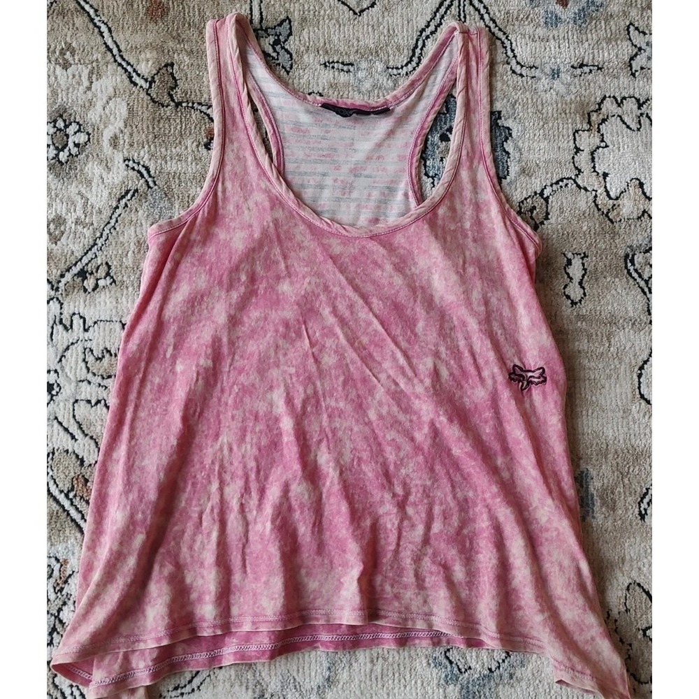 Y2K Fox Racing Women's Tank Top Pink Burnout Logo Graphic Racerback Small